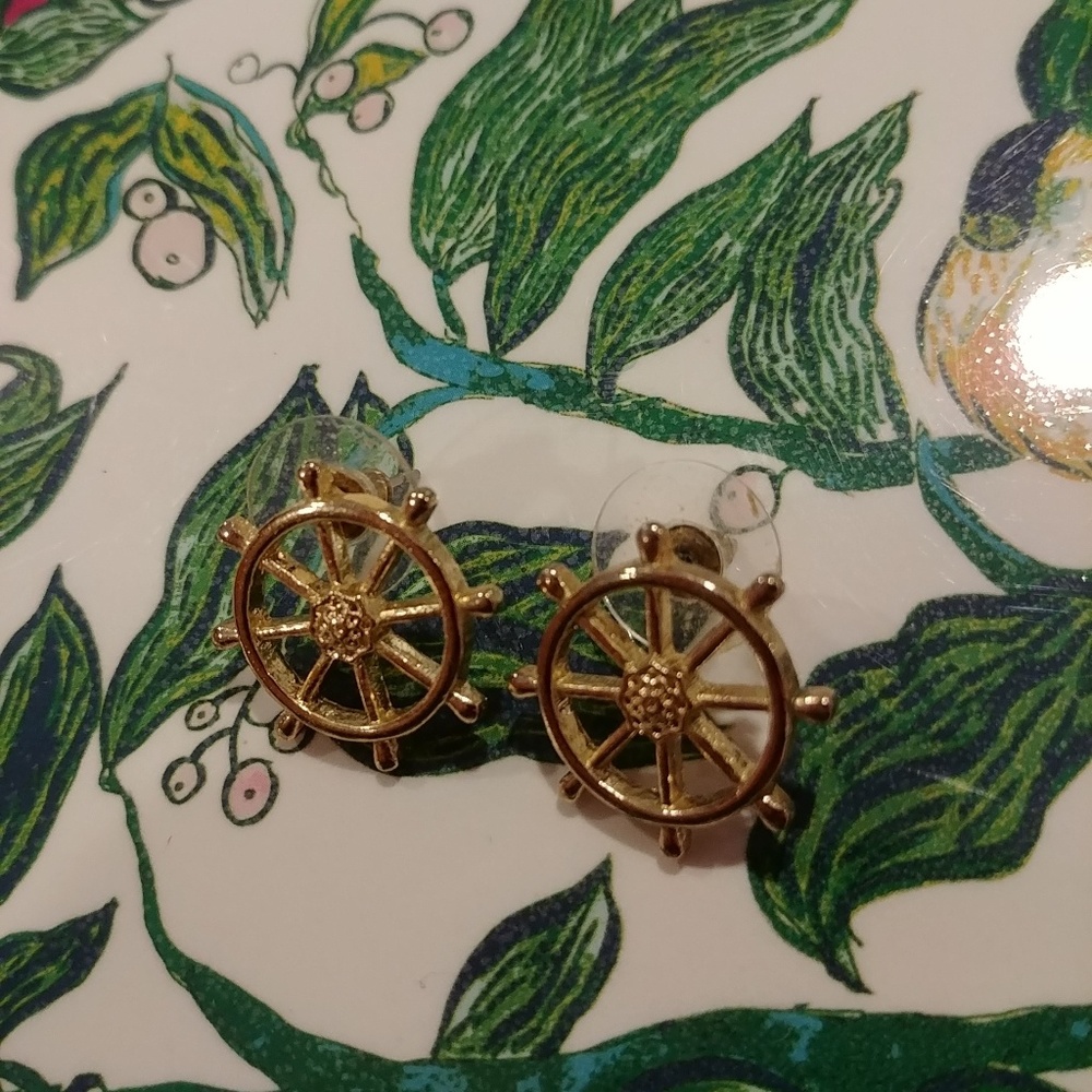 PREPPY NAUTICAL GOLD LARGE SHIP WHEEL EARRINGS